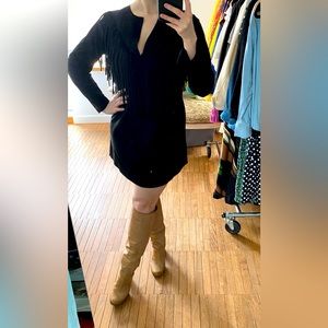 ZARA Black Suede Dress w Fringe